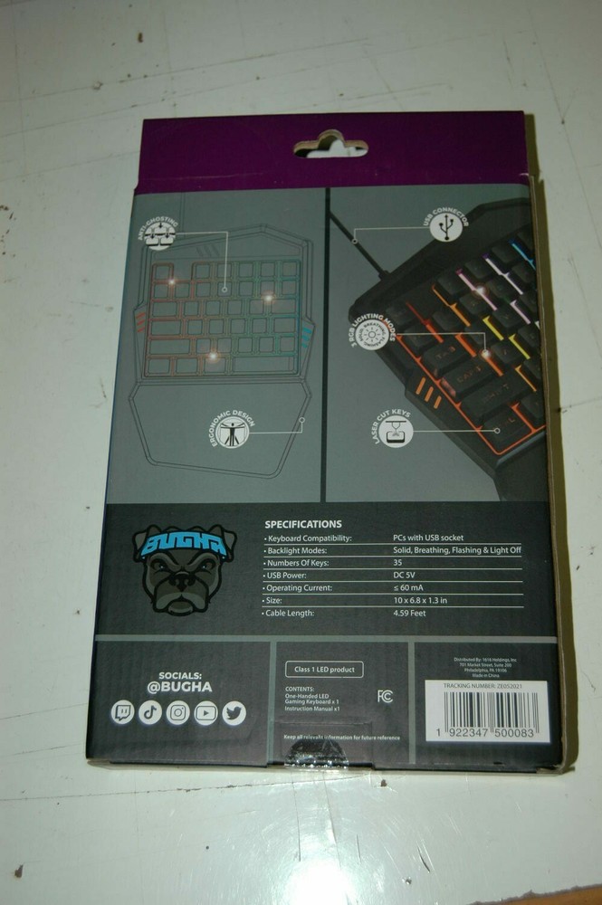 NIB Bugha One Handed LED Gaming Keyborad PC Computer USB New