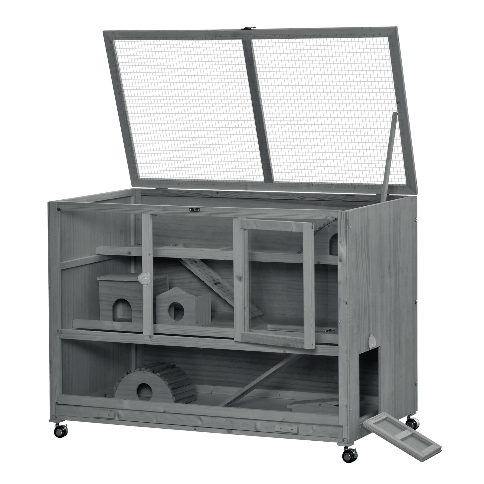 Large Wooden Hamster Cage with Wheels and Seesaw, Small Animal Cage and Habitat