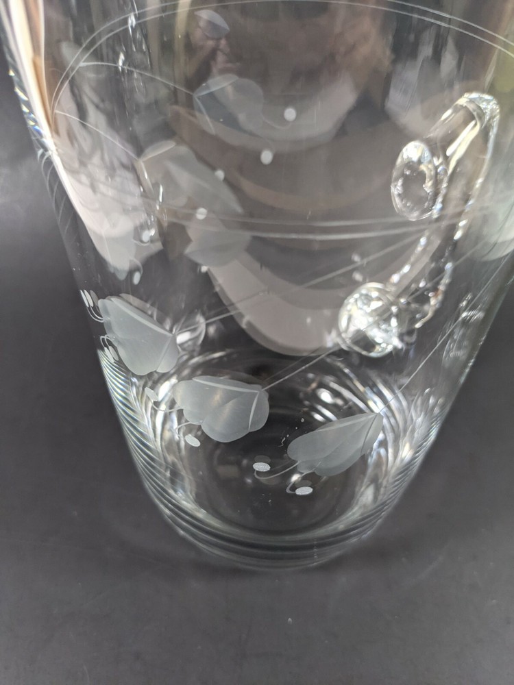 Crystal Pitcher with Cut Flower Designs Hand Blown Kitchenware Decor Serving