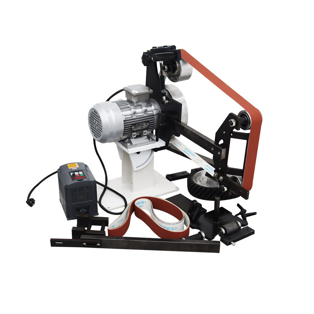 Vertical & Horizontal Frequency Conversion Belt Sander Grinder 3 Grinding Wheels