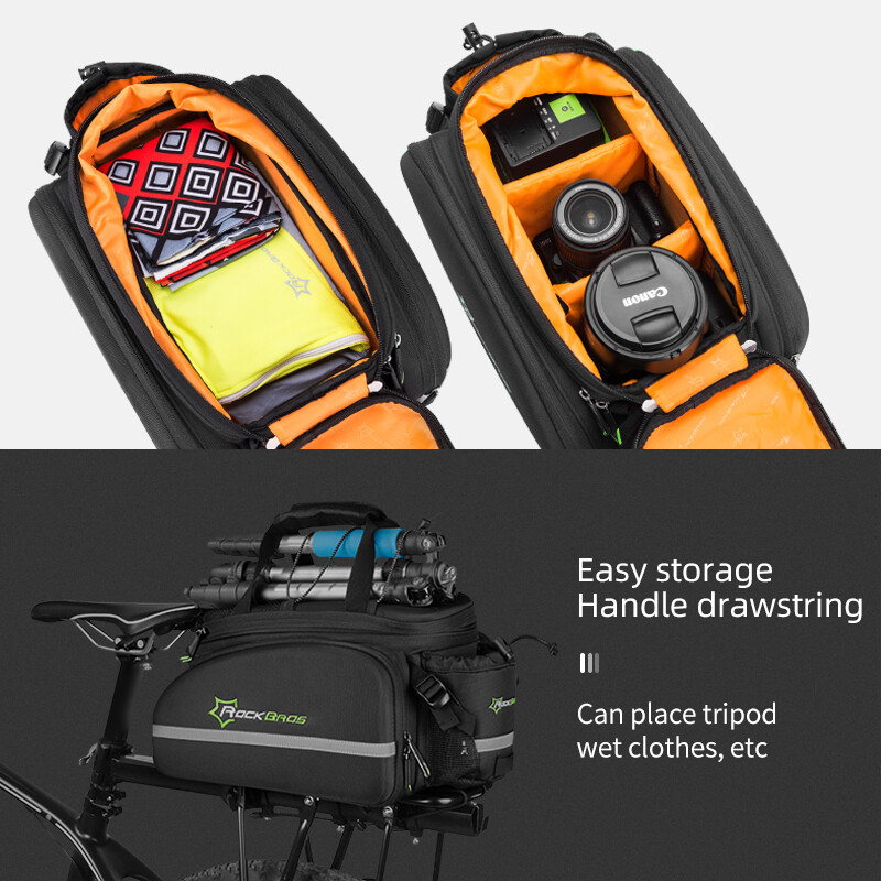 ROCKBROS Bike Rack Bag Waterproof Carbon Leather Rear Pack Trunk Pannier Black