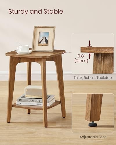 MAEZO Collection - Side Table, 2-Tier Small Square End Table, Honey Brown