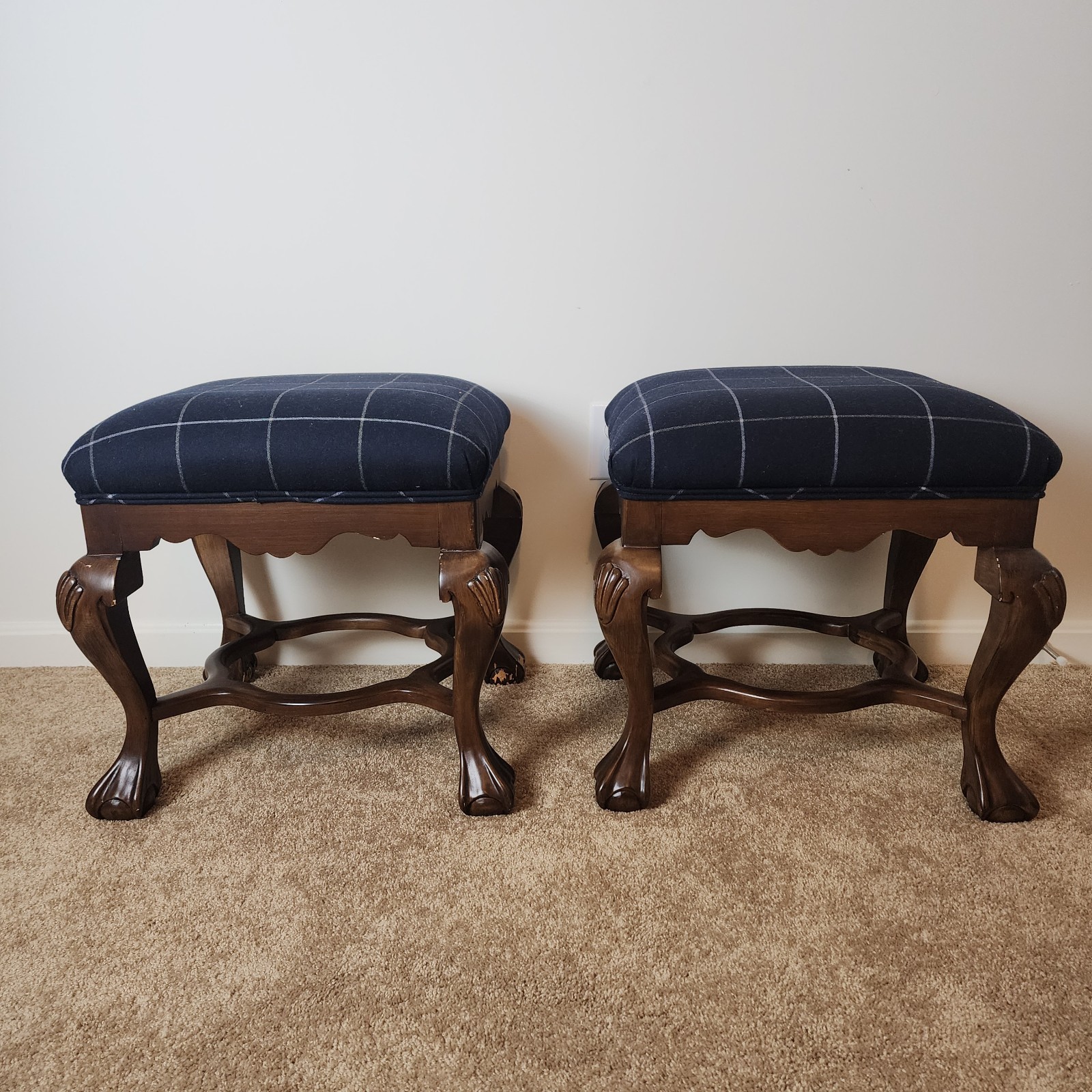 Vintage Pair of Georgian Style Walnut Foot Stools Mid-Century Vintage 1960–1970s