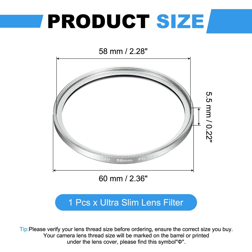 58mm Ultra Slim Lens Filter Multi Coating Camera Len Filter, Silver
