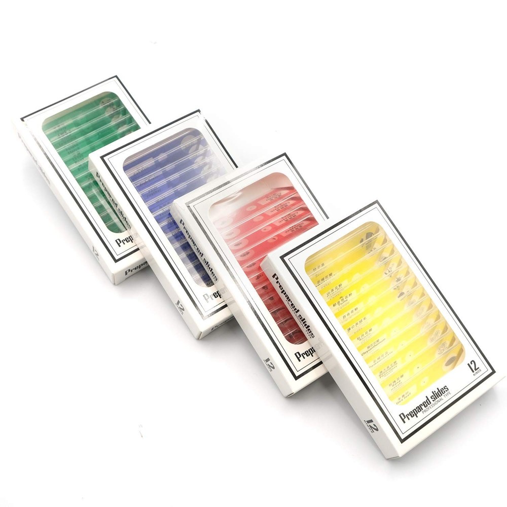 48pcs Prepared Plastic Microscope Slides Biological Specimen with 4 Boxes for...