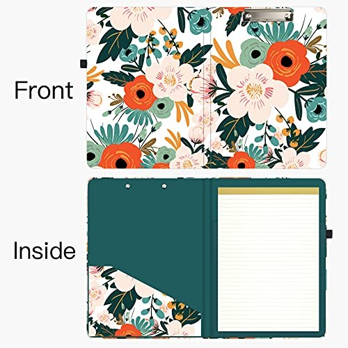 Clipboard Folio with Refillable Lined Notepad and Interior Classic Flower