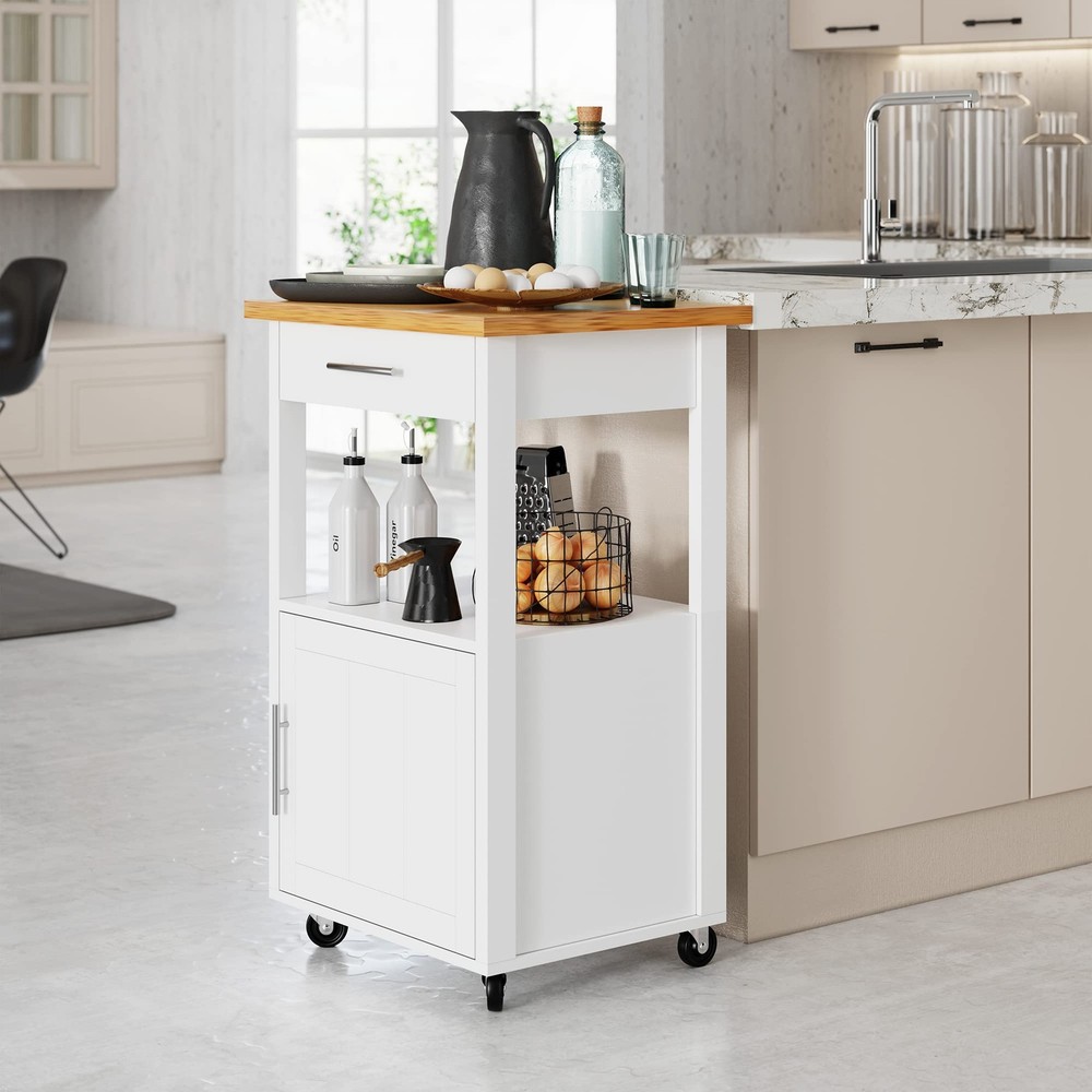 Kitchen Island Cart with Storage,Rolling Side Table on Wheels with Worktop,Si...