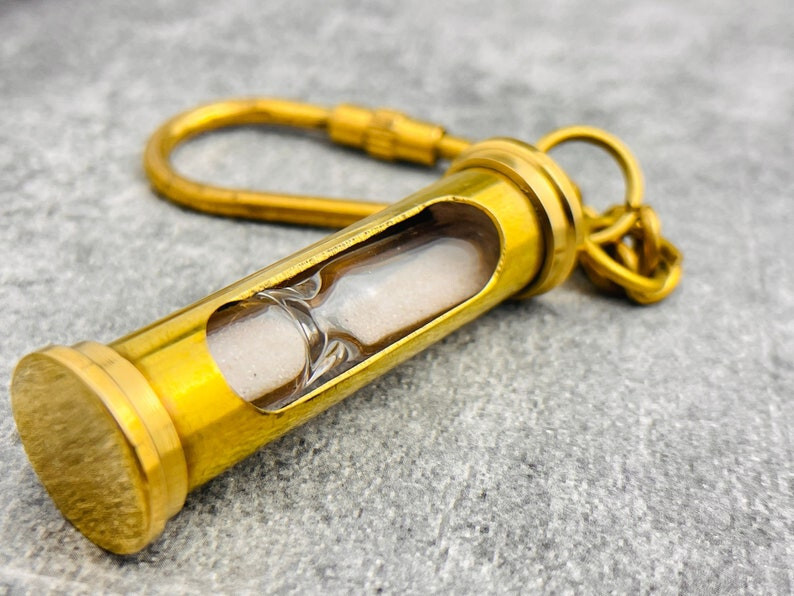 Nautical Brass Sand Timer Keychain - Unique Hourglass | Fully Functional | Gift