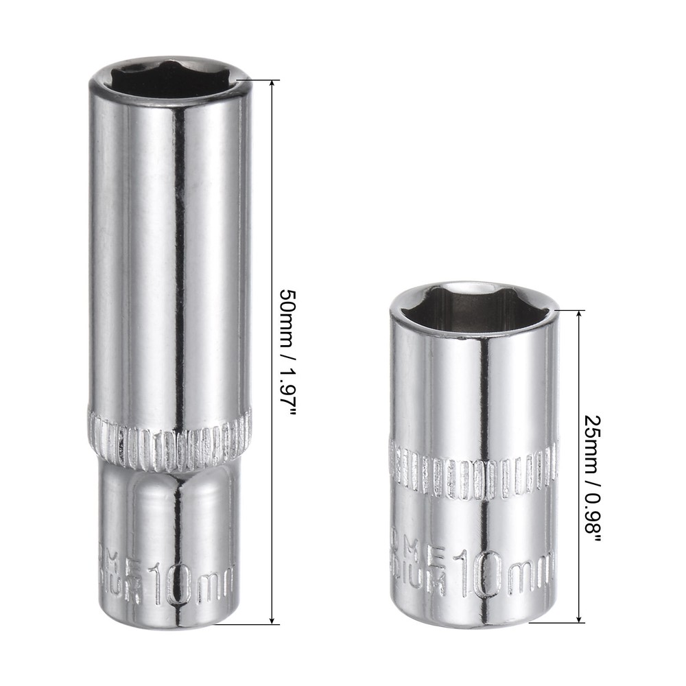 2pcs 6-Point Shallow Socket 10mm 1/4" Drive 2pcs Deep Socket Shallow Socket