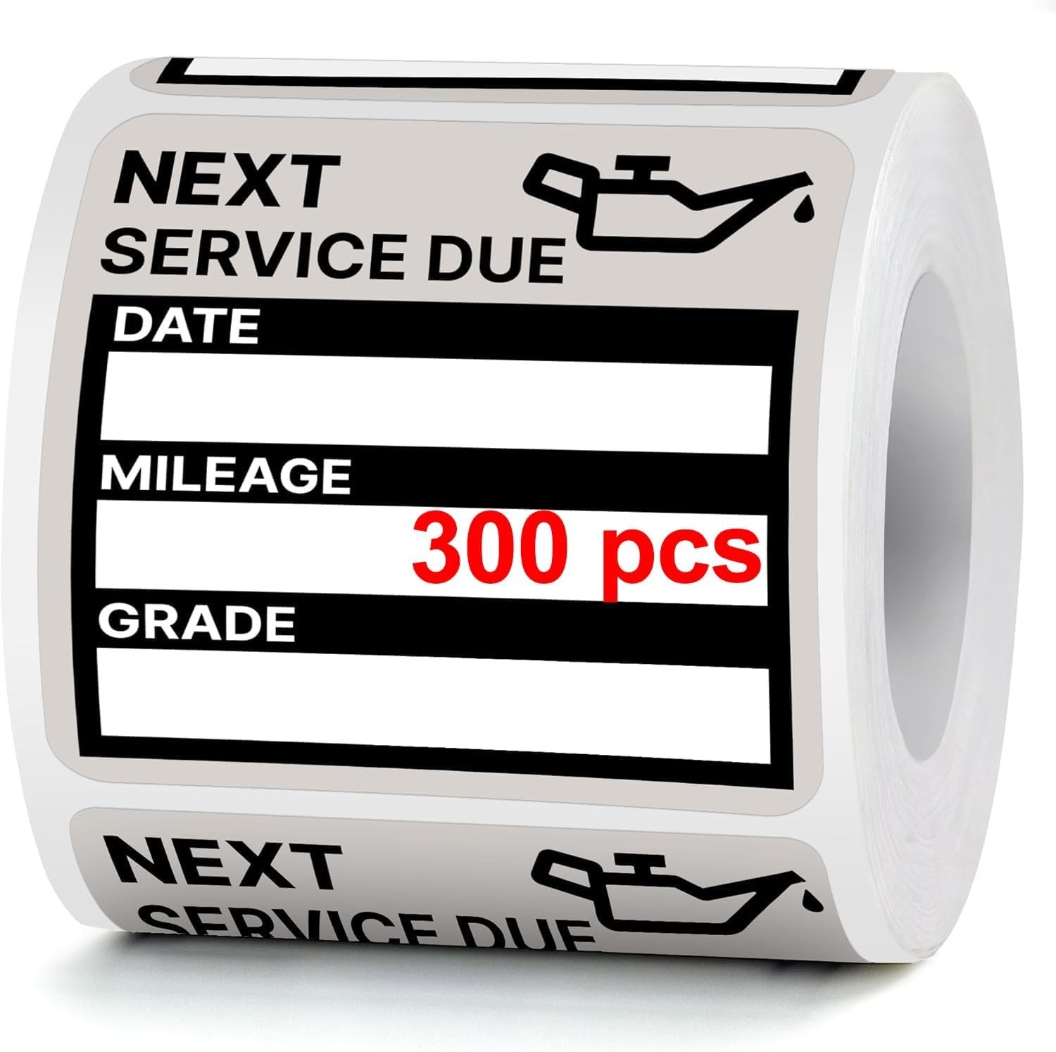 300 Oil Change Stickers, 2"x2" Easy Write Vinyl Labels, No Residue