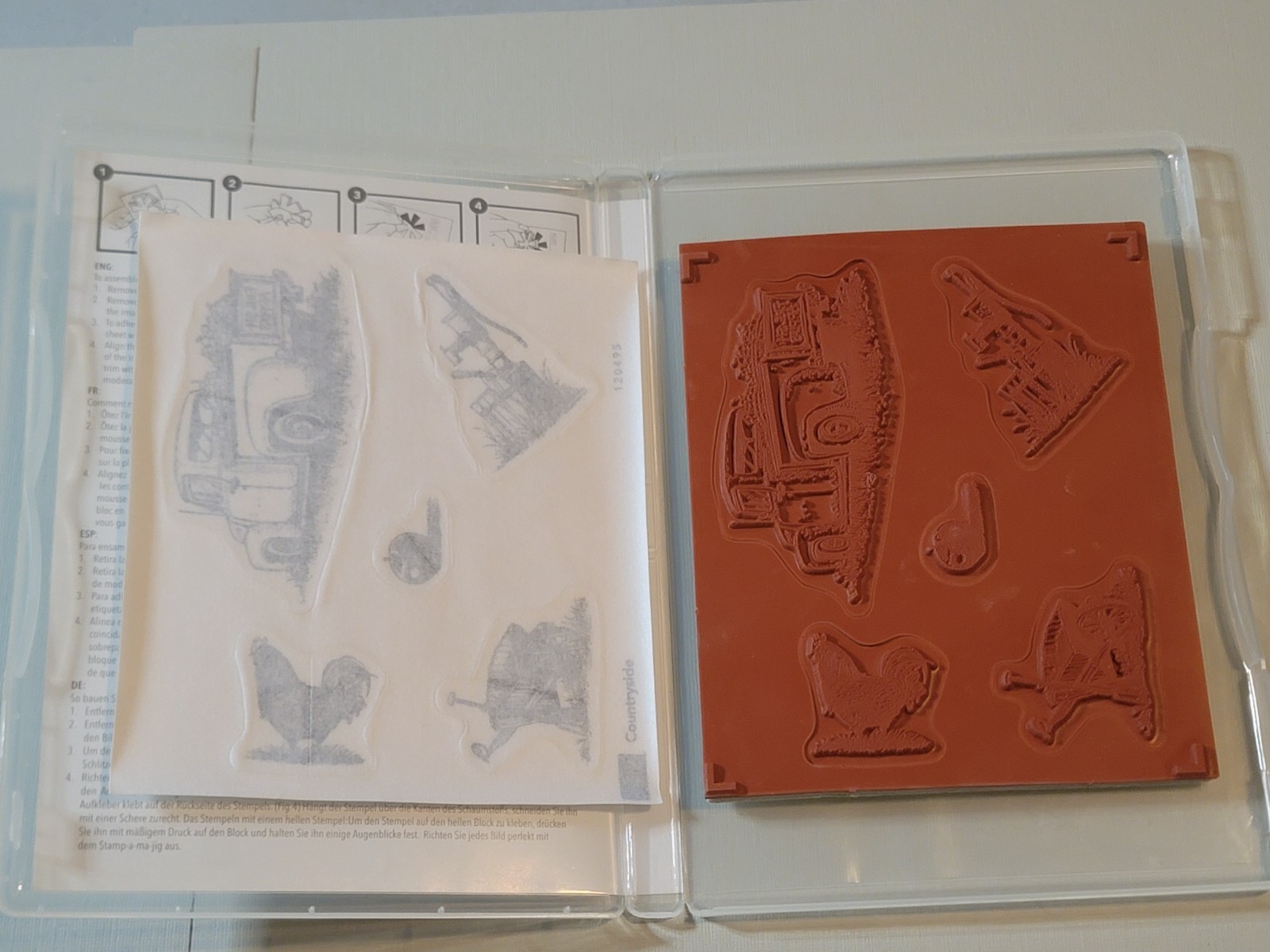 Retired Stampin' Up Stamp Set- COUNTRYSIDE- wheelbarrow, truck, apples, rooster