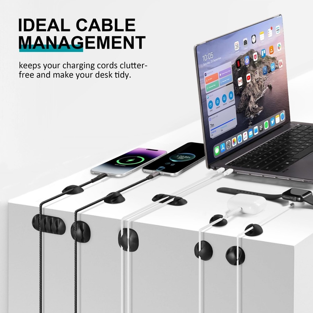 16Pack Black Desk Cable Management,Adjustable Cord Organizer Cable Clips,Cabl...