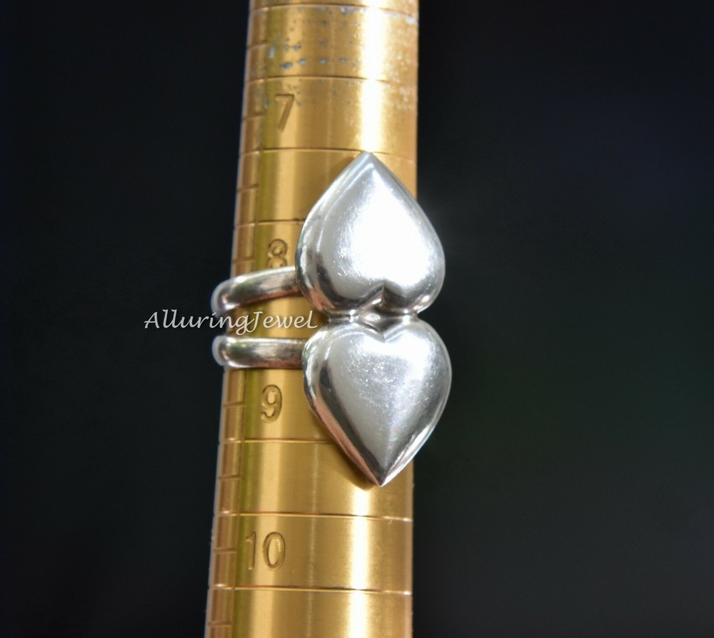 Double 2 hearts LOVE Statement bold chunky ring METS Sterling silver Size 8.5