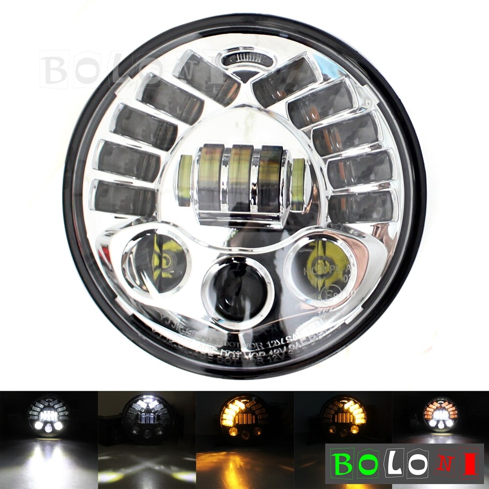 Chrome Round LED Headlight For Harley Softail Touring DOT SAE E9 approved 94-13