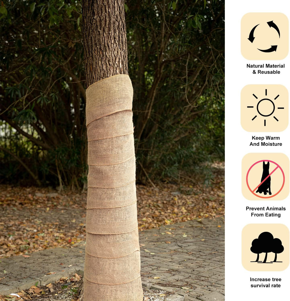 2 Rolls Burlap Tree Protector Wraps 7.8 × 9.8 Winter Tree Trunk Guards Protect