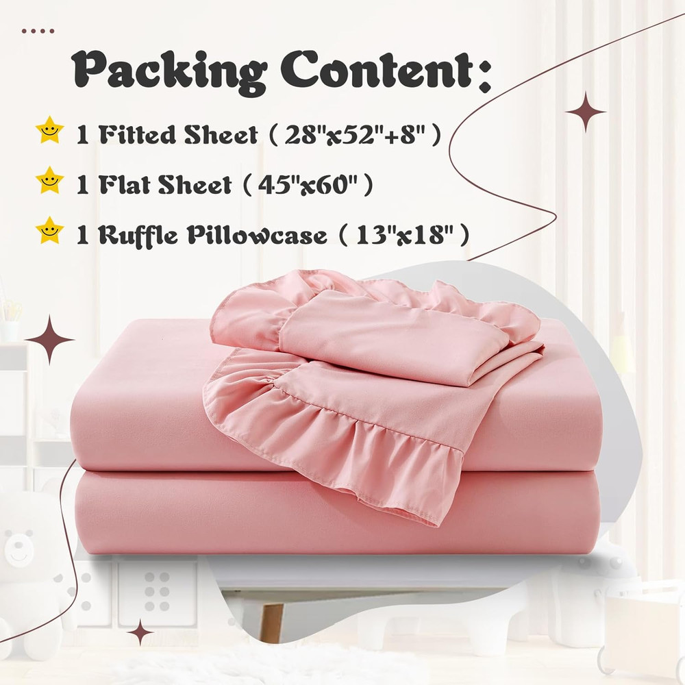 3 Piece Toddler Sheet Set Microfiber, Includes a Flat Sheet, a Fitted Sheet and