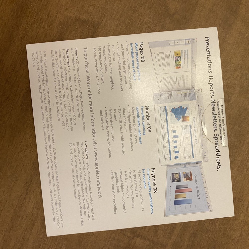 NEW Legacy Apple iWork 08 Install Trial Version DVD Only SEALED