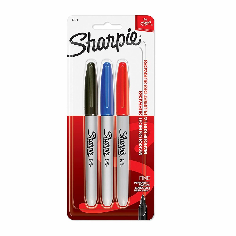 (2 Pack) NEW Sharpie Fine Point Permanent Black, Blue and Red Markers
