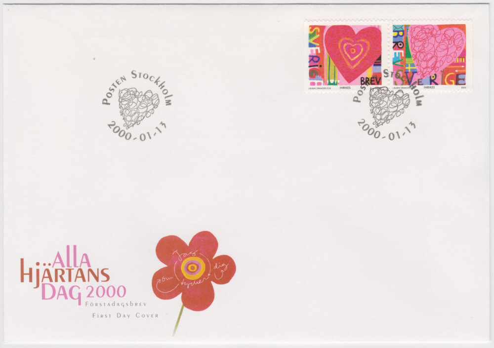 Sweden FDC 2000, Valentin, Heart, mint