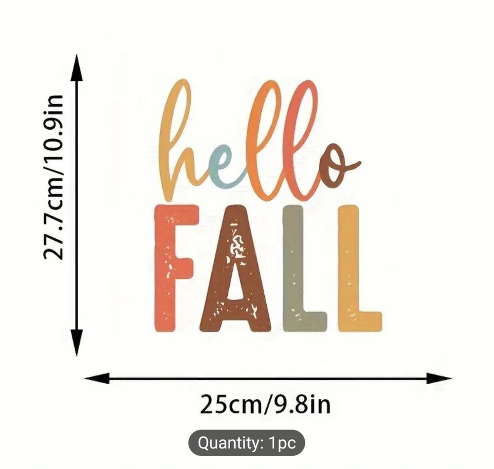 1pc "Artistic Expression" Hello Fall Heat Transfer Vinyl Decal, Mixed Color