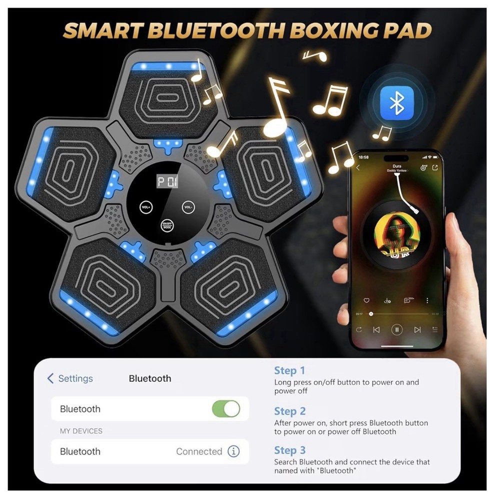 Bluetooth Music Strike Pad with LED Display, Adjustable Height, Hit-Resistant