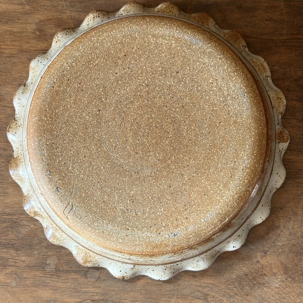 Handmade pottery pie baking dish neutral cream