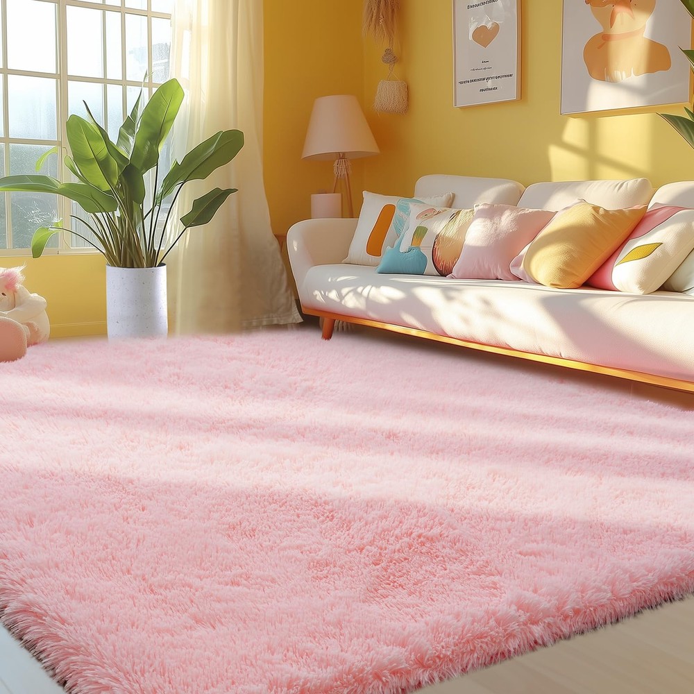 Pink Fluffy Area Rugs 4x6: Furry 4' x 6' (Rectangular),