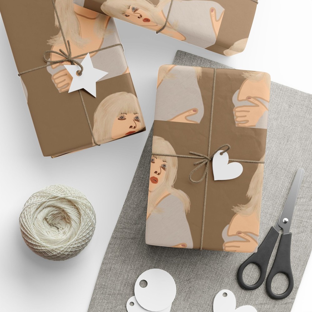 Neutral Bell Pattern Wrapping Paper | Kraft Holiday Wrap