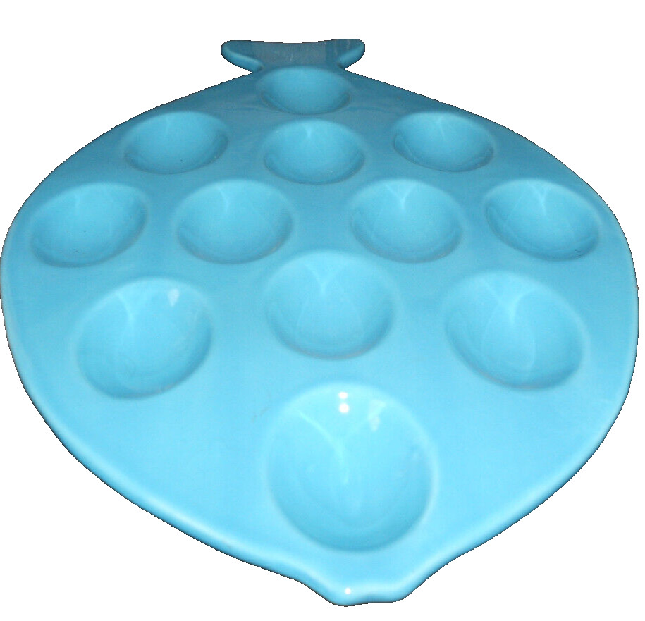 BOSTON WAREHOUSE Deviled Egg Platter Turquoise Fish Design 8 x 14 inches.