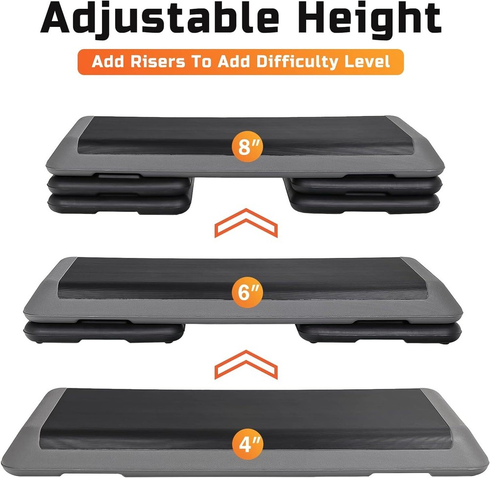 43'' Exercise Aerobic Step Platform Adjustable Fitness Workout Stepper w/4 Riser