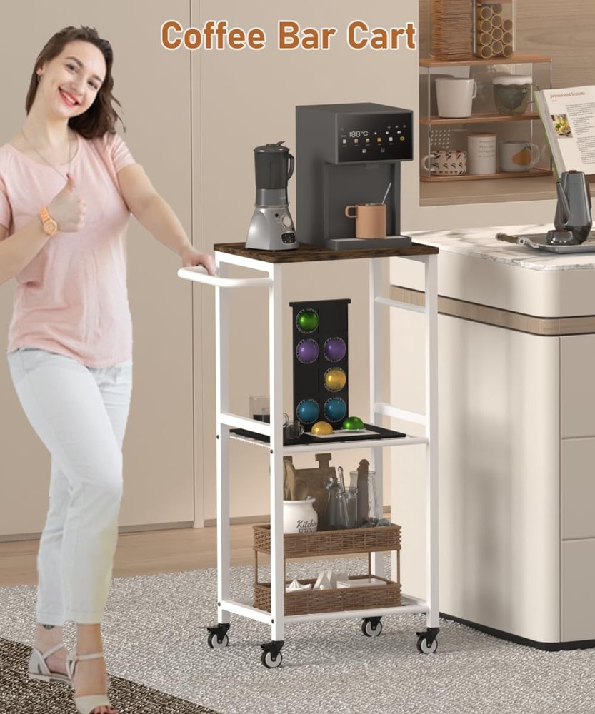 Kitchen Microwave Stand Cart with Storage Rack | 3-Tier Rolling Kitchen Side ...
