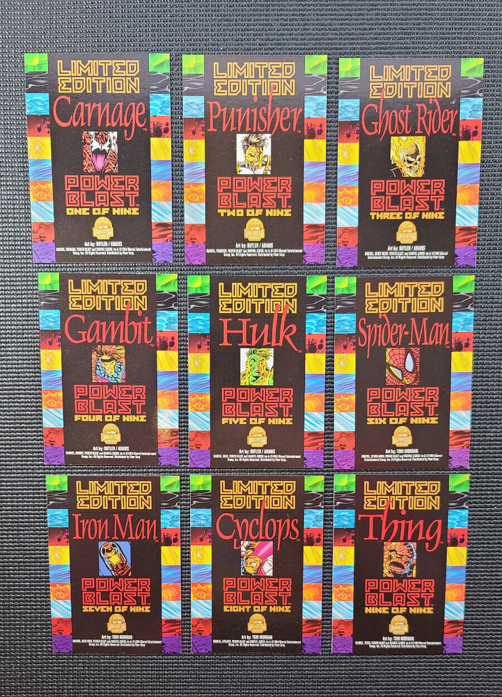 1994 Marvel Universe - Power Blast (Rainbow) - 9 Card Complete Set