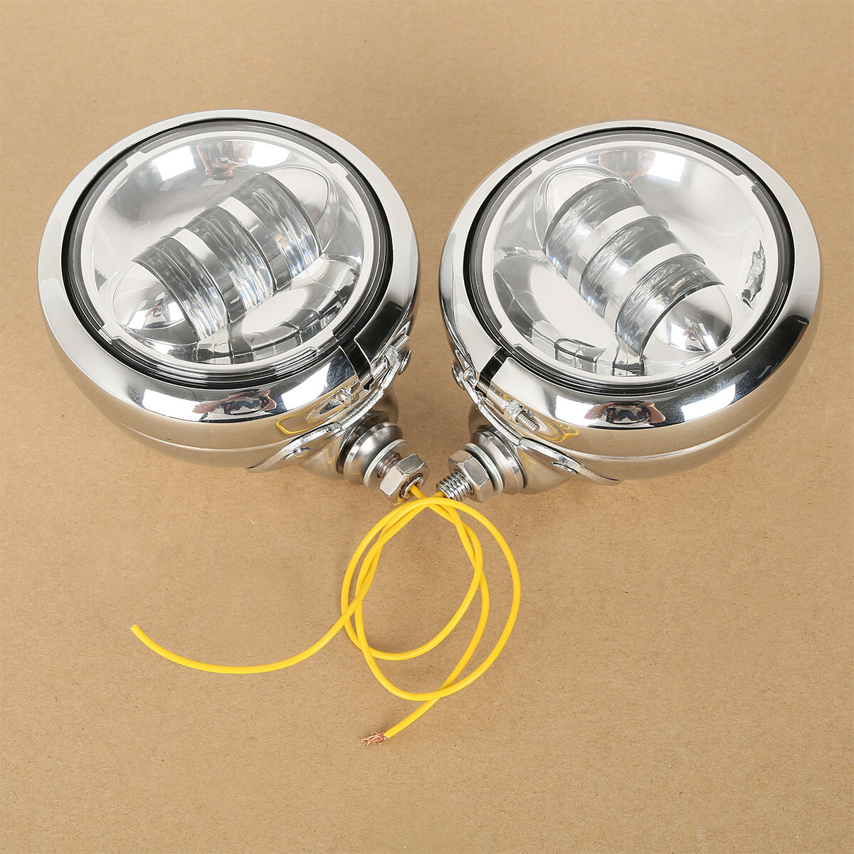 Chrome 4-1/2" Auxiliary Fog Passing Lights & Housing Bucket For Harley Davidson