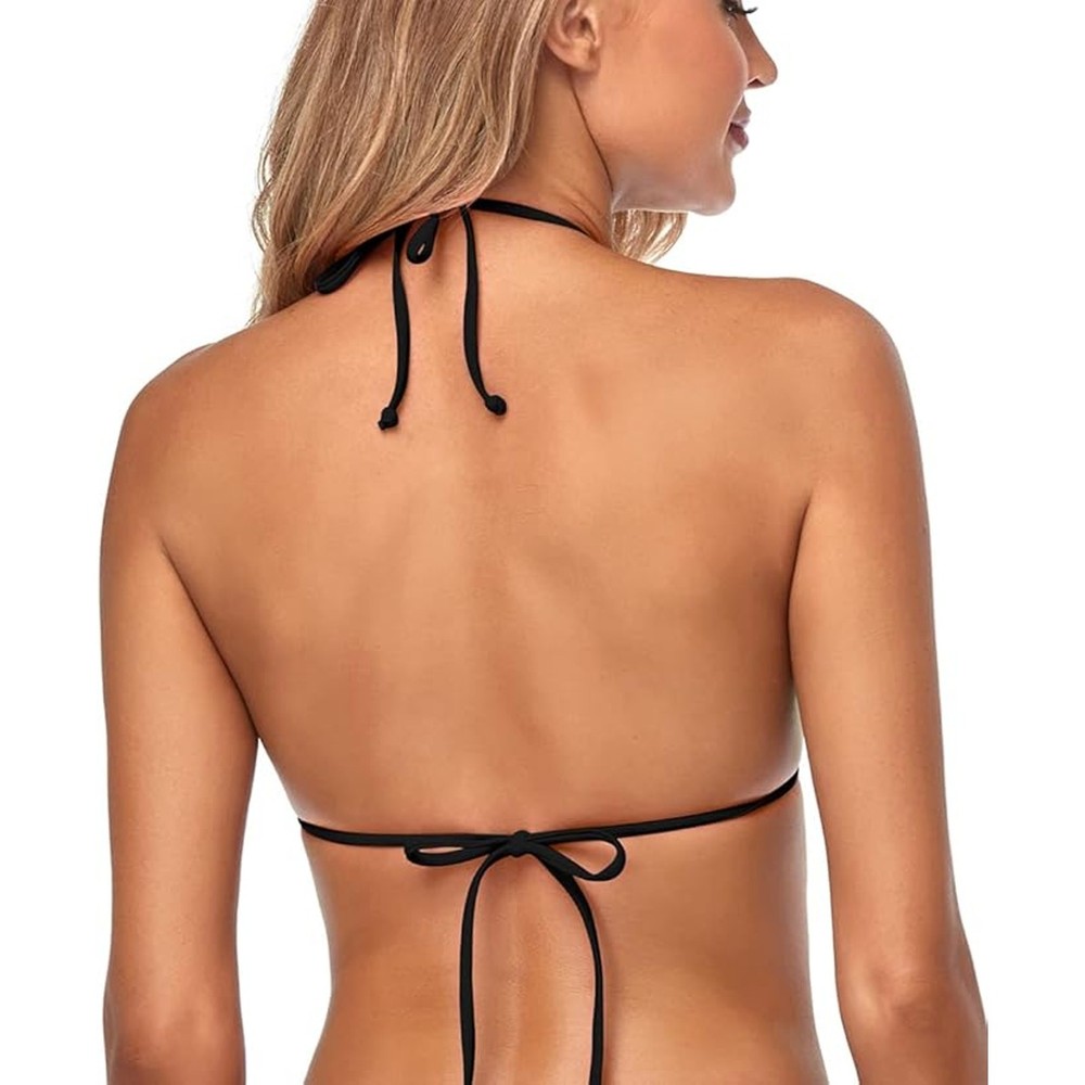 Triangle Bikini Top – Spaghetti Strap String Halter – Push‑Up Padded – Black – S