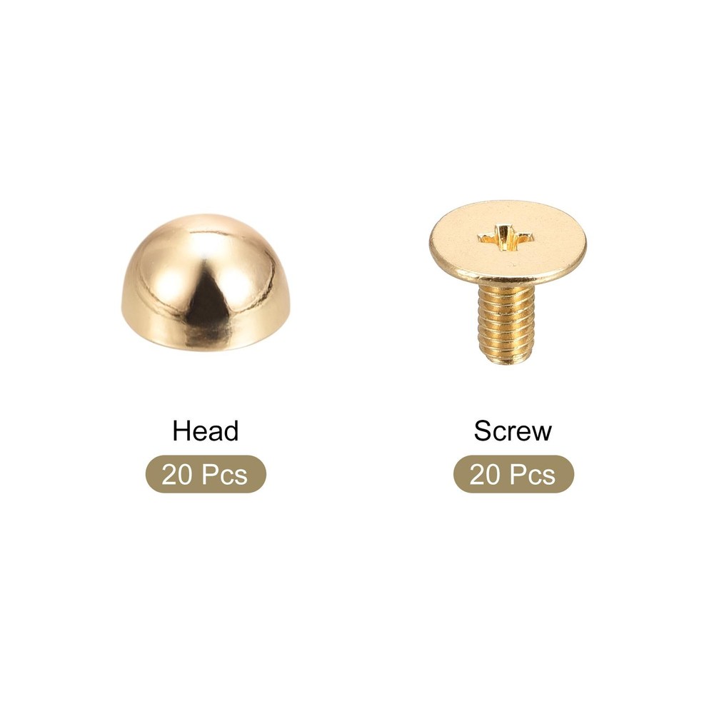 20 Sets 8x5mm Screw Back Rivets Solid Round Head Leather Studs Gold