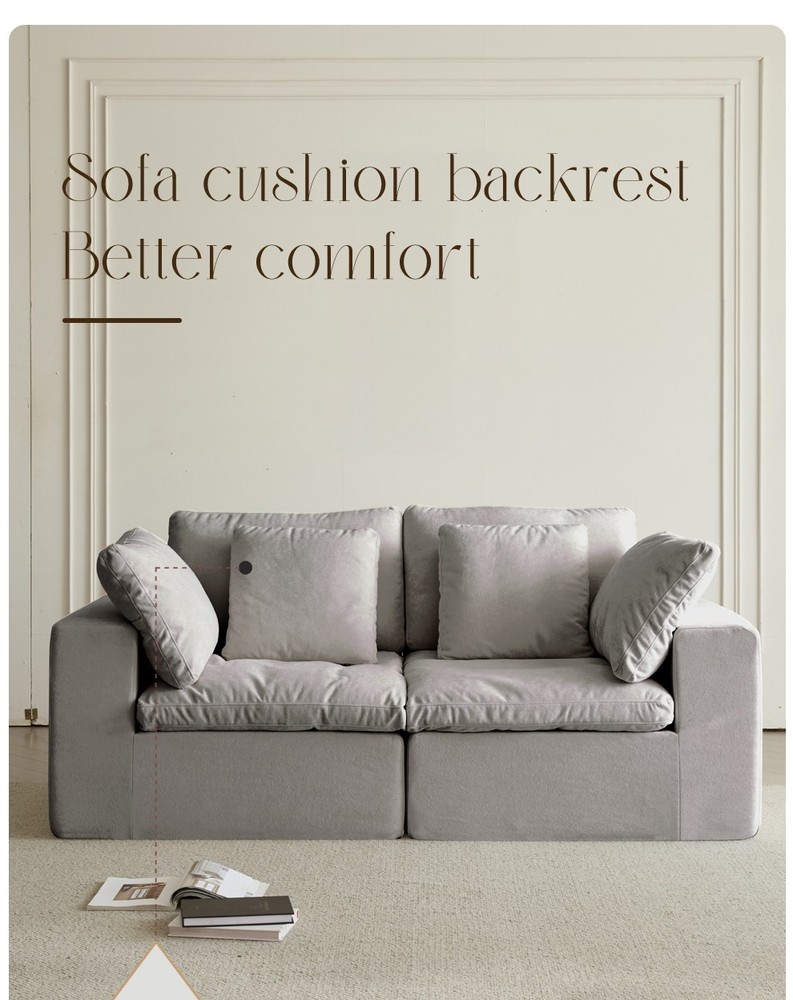 Compressed Sectional Sofa Modern Minimalist Style Corduroy Couch Light Gray