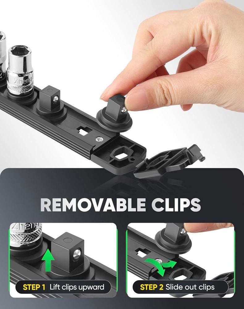 Effortless Tool Access: 14 Clip Magnetic Socket Organizer with 360° Swivel Clips