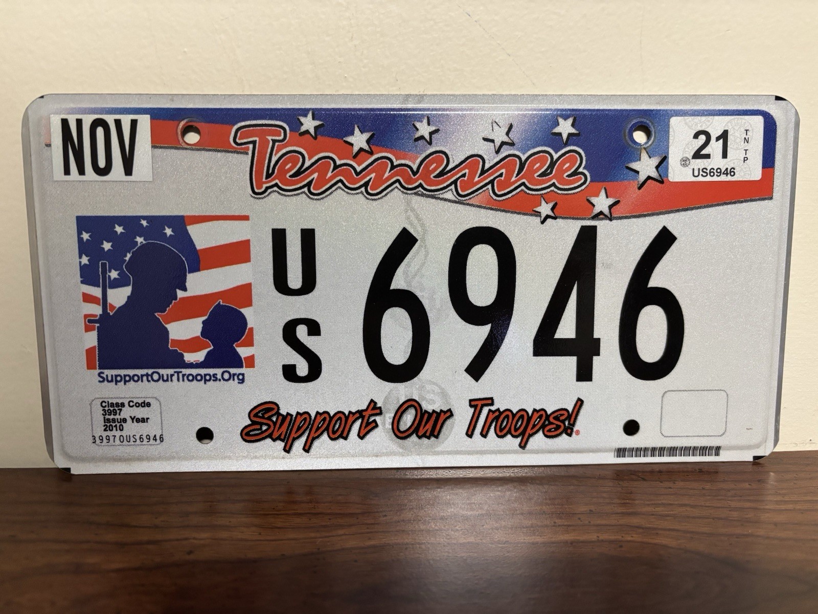 2010 RARE  Original Tennessee Support Our Troops License Plate US 6946