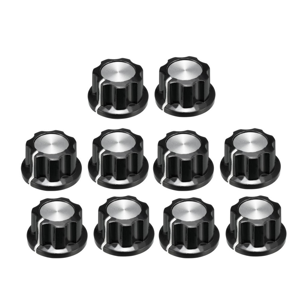 10Pcs 22.9x13.5mm Silver Tone Top Potentiometer Volume Control Rotary Knobs