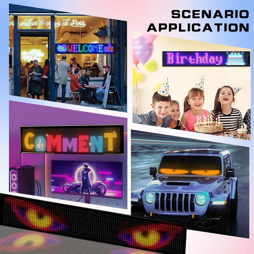 23.42"X4.72" Programmable Eyes LED Windshield Display Remote/App Control, Custom