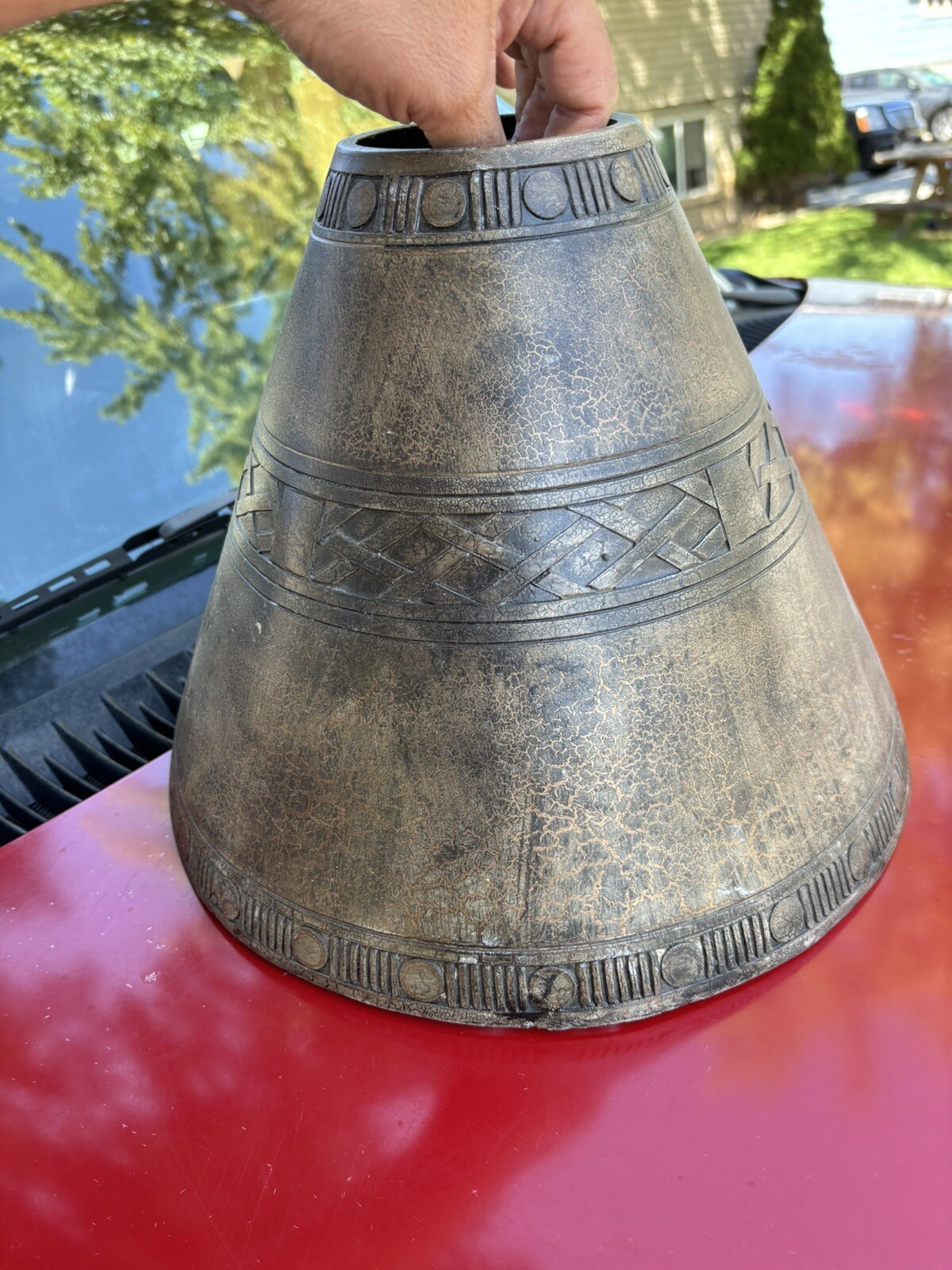 Rare UNIQUE Vintage Ceramic Clay ceramic Lamp Shade Heavy Brown Pottery Tribal