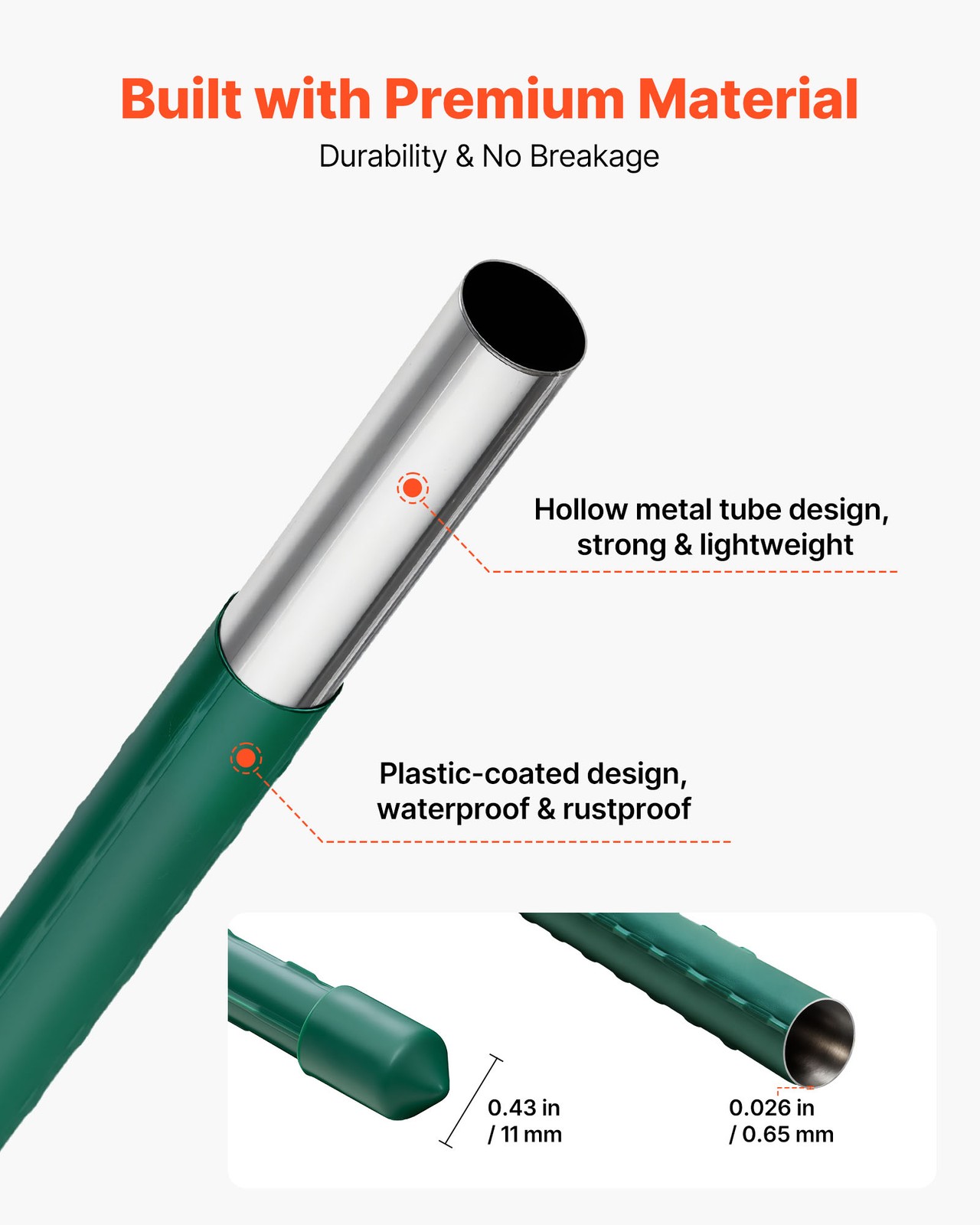 VEVOR Garden Stakes Tomato Stakes 50 Pack 70.87 inch Plastic Coated Metal Sticks