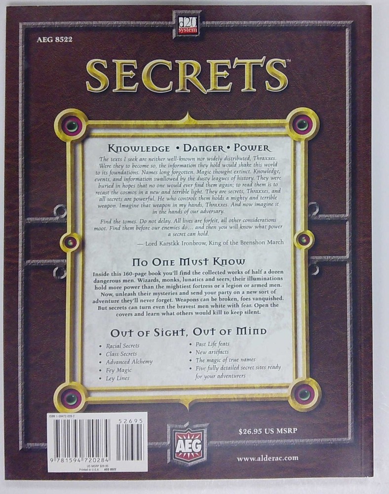 DUNGEONS AND DRAGONS 3RD/3.5 EDITION, D20 SYSTEM: SECRETS AEG8522