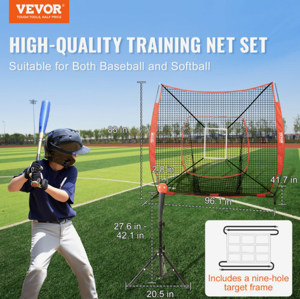 VEVOR 7x7 ft Baseball Softball Practice Net Hitting Batting Training Carry Bag