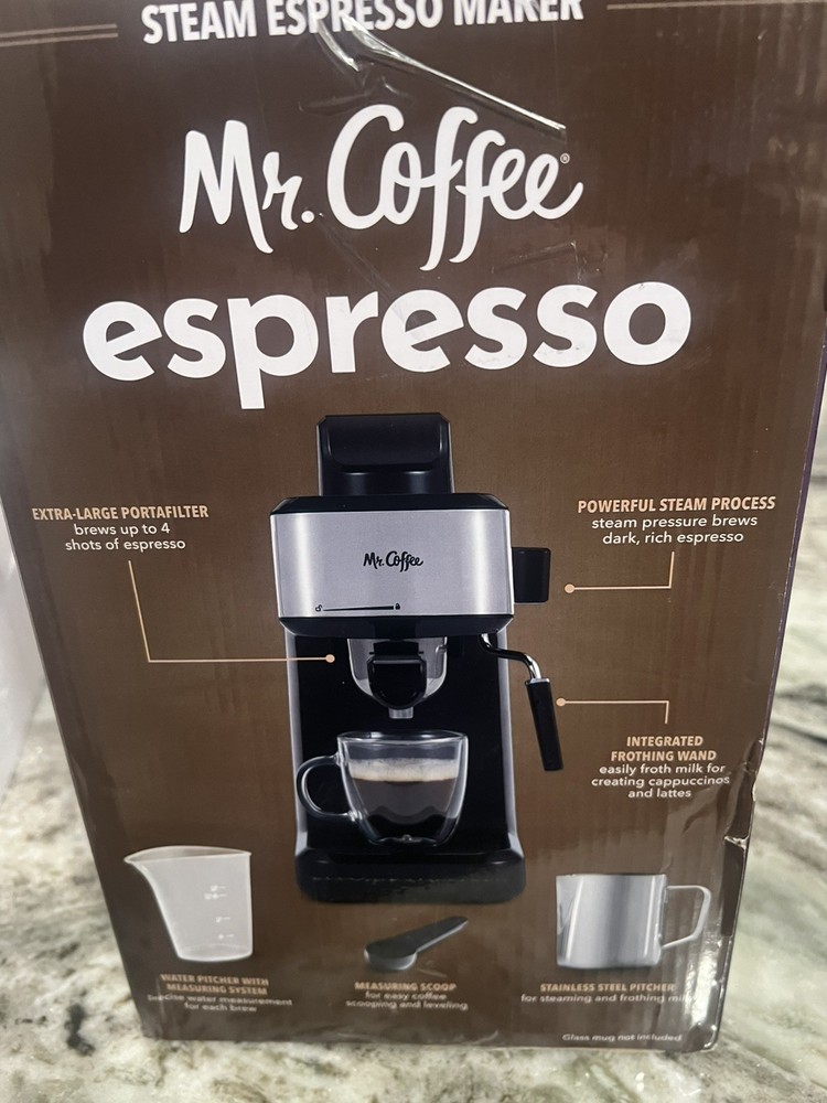 Mr. Coffee 2191913 Steam Espresso Maker Tested Works Open Box Missing Pitcher