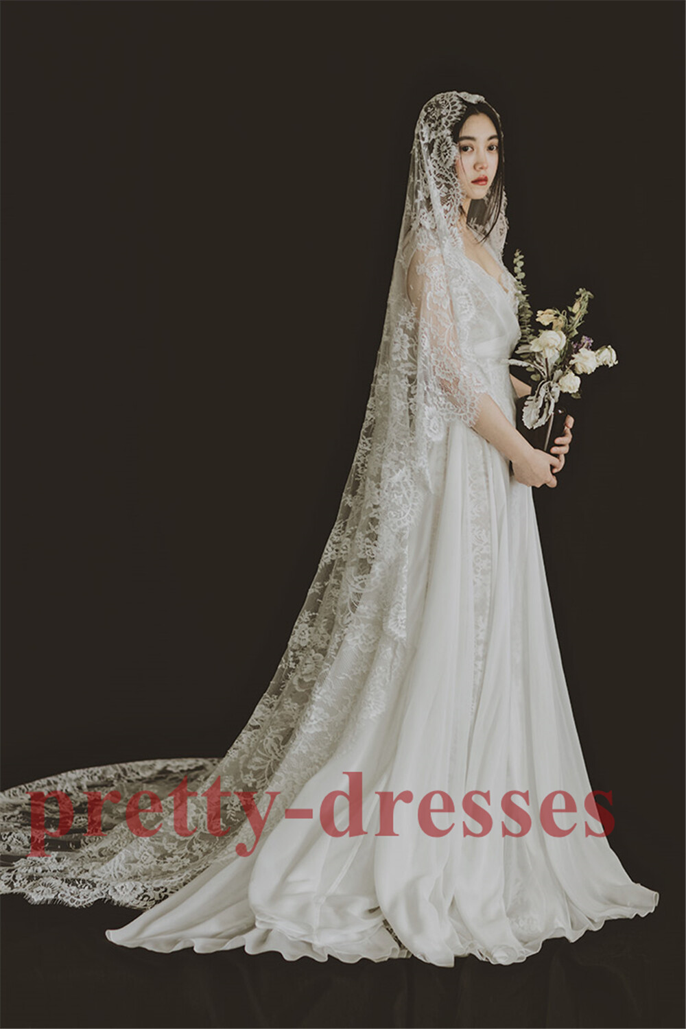 New Cathedral Long Ivory Lace Juliet Cap Vintage Bridal Wedding Veils for Brides