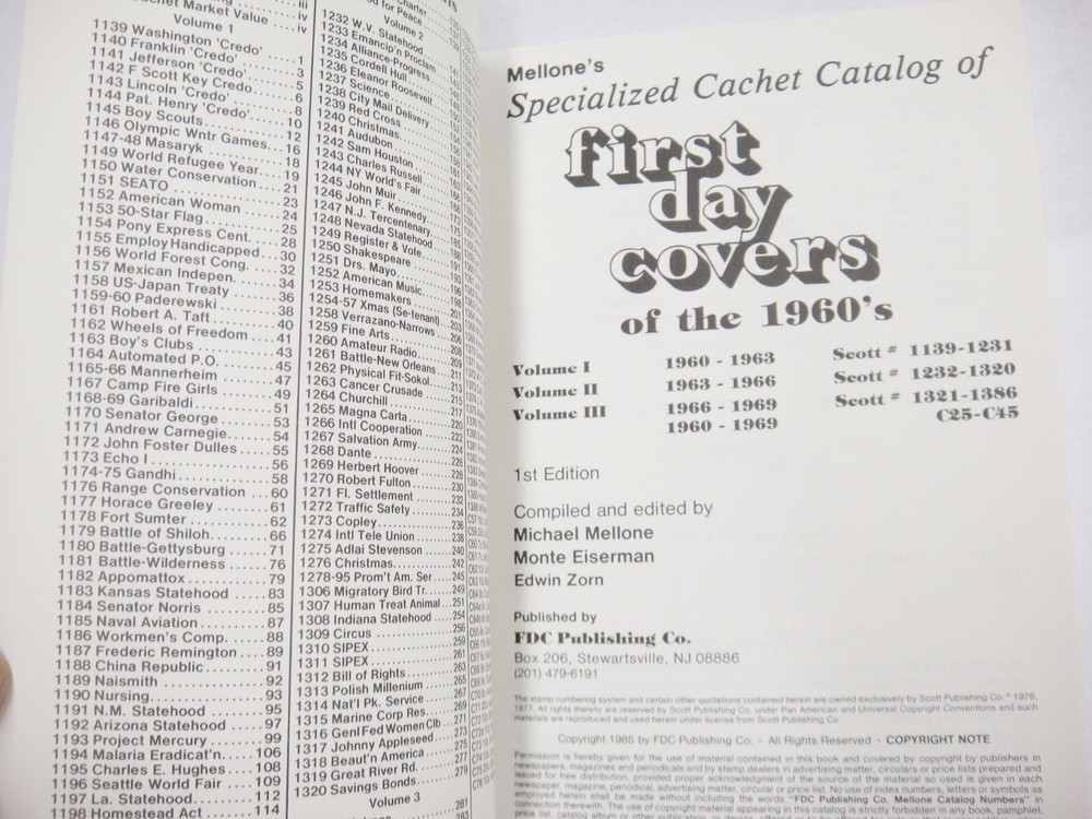 Mellone's Specialized Cachet Catalog First Day Covers 1960s Volume III 1966-69