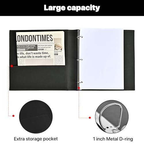 Vintage Hardback 3 Ring Binder 1 Inch, Professional Leather Binder 3 Black