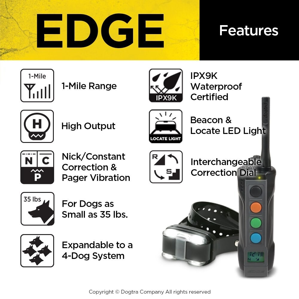Dogtra Edge Waterproof 4-Dog Expandable Remote Training E-Collar with LED Light