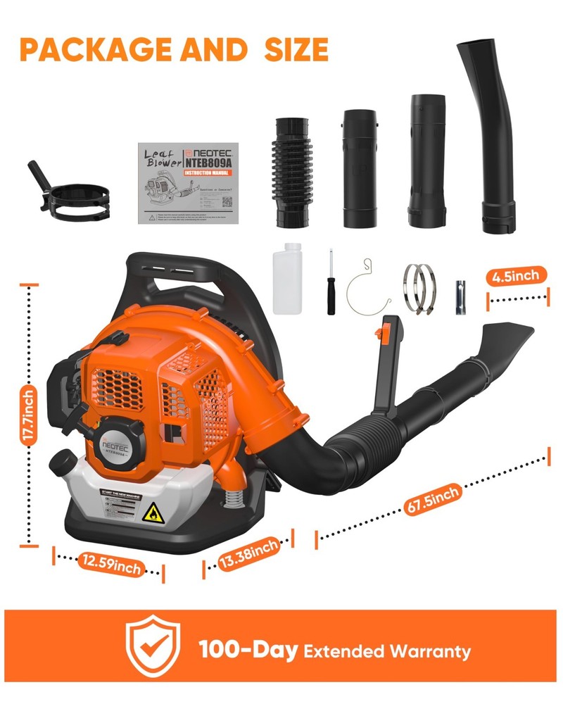 Backpack Leaf Blower Gas Powered Snow Blower 564CFM 216MPH 52CC 2-Stroke Engine